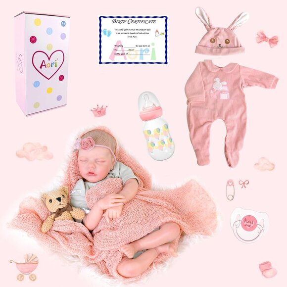 🆕18inch Soft Cloth Body Newborn Baby Poseable Limbs Pink Bella Doll Baby Girl - Picture 9 of 9